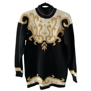 Retro Black and Gold Patterned Sweater